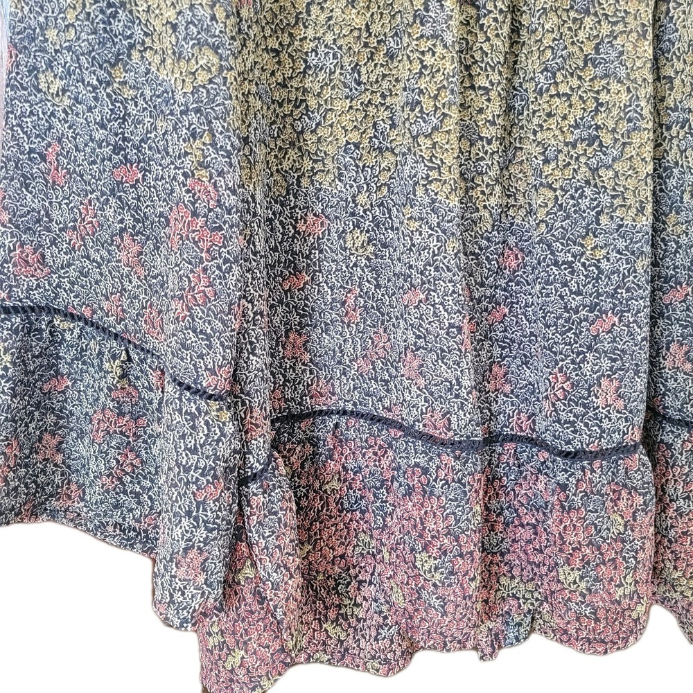 Lucky Brand Boho Sheer Floral Blouse Ruffle Prairie Back Button Romantic Sz L - Picture 5 of 10